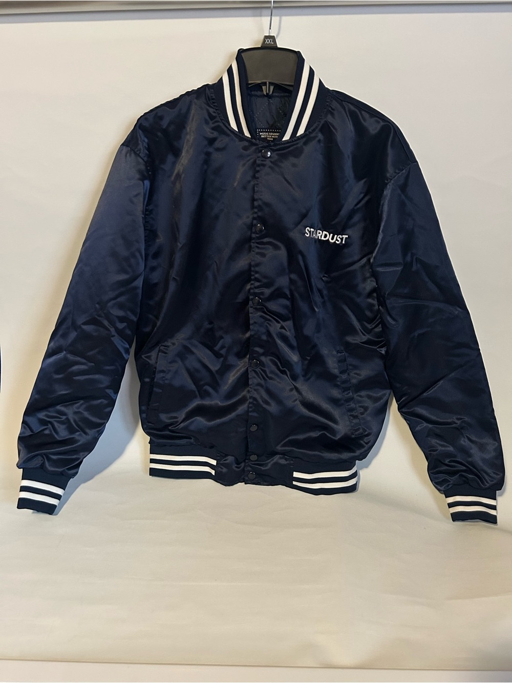 Stardust Navy Satin Bomber Jacket
